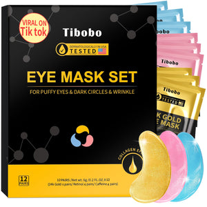 Box of 12 pairs of gold under-eye patches with caffeine and retinol, ideal as a small Valentines Day gift for women.