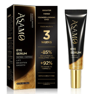 ASAMO 20ml Retinol and Vegan Collagen Eye Serum for rapid wrinkle and bag reduction.