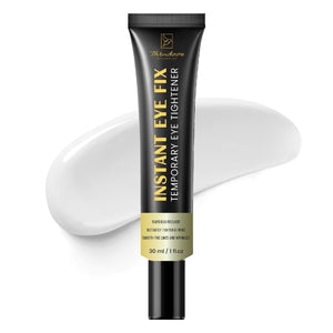Aemerry Instant Eye Tightener 1 oz tube, demonstrating the rapid tightening and smoothing effect on under-eye bags and wrinkles.
