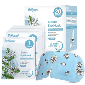 BeHoomi self heating steam eye mask jasmine scented warm compress for sleep relaxation and eye fatigue relief 20 pack