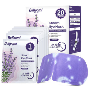 BeHoomi self heating steam eye mask lavender scented warm compress for sleep relaxation and eye fatigue relief 20 pack