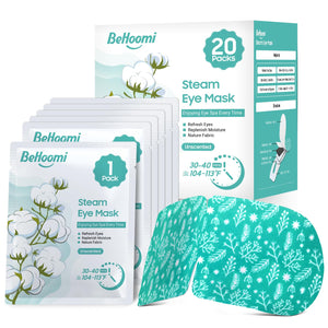 BeHoomi self heating steam eye mask warm compress for sleep relaxation and dry eye relief unscented 20 pack