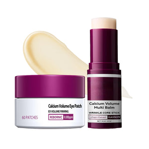 BeiBreeze Eye Care Duo set featuring a calcium multi balm stick and a jar of 60 green hydrogel under eye patches.