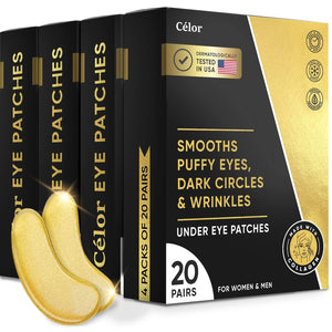 Box of Celor Under Eye Patches with 80 pairs of collagen and amino acid masks.