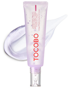 1oz jar of Korean Vegan Collagen Brightening Eye Gel Cream with Niacinamide and Lavender for dark circles and puffiness.