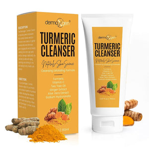 5 oz bottle of DERMAXGEN Turmeric Facial Cleanser, a natural exfoliating face wash for glowing skin and dark spot removal.