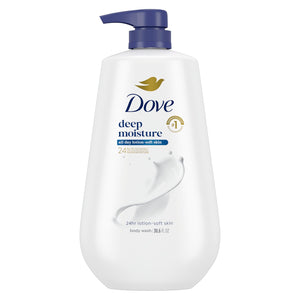 Dove deep moisture body wash bottle on a white background