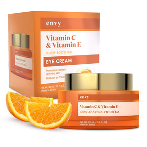 A 1.01 oz tube of Envy Vitamin C & Vitamin E Under Eye Cream, a brightening Korean skincare treatment for all skin types.
