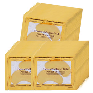 A jar containing 30 pairs of gold-colored Felico under-eye patches, infused with collagen for premium anti-aging care.