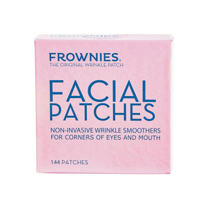 Frownies Facial Patches applied to the corners of eyes and mouth to smooth wrinkles and fine lines overnight.