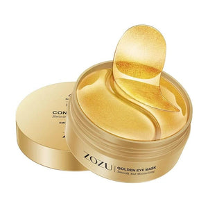 Green Cosmos 24K Gold Under Eye Patches in a luxury jar, featuring 60 gold-infused collagen gel pads for brightening and depuffing.