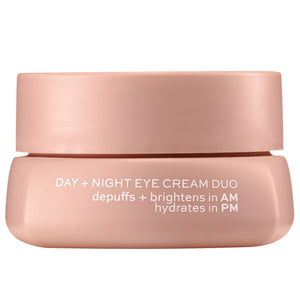 ITK Skincare Dual-Chamber Eye Cream featuring a brightening day formula and a restorative night formula in one convenient container.