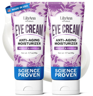 Two 1.7 oz bottles of LilyAna Naturals Eye Cream for natural wrinkle and dark circle repair.