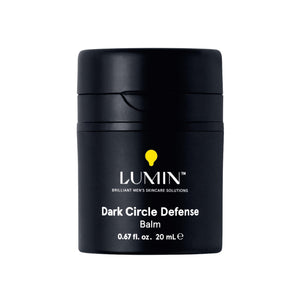 Lumin Men’s Dark Circle Defense Balm jar – a premium grey container of hydrating eye cream for men's grooming.