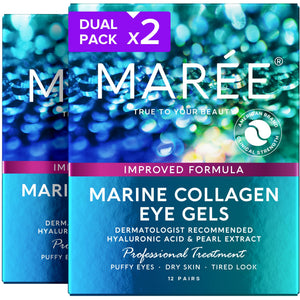 MAREE 2-Pack Eye Gels featuring Violet and Pink marine collagen patches for complete eye care.