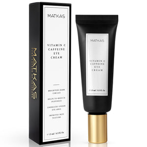 15ml (0.5 Fl Oz) tube of MATKAS Korean Vitamin C Under Eye Cream with Caffeine for brightening and depuffing.