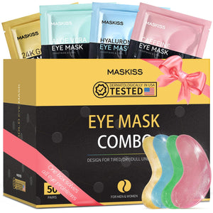 Bulk Box of 50 Pairs Maskiss 24K Gold and Caffeine Eye Patches - Deep Recovery Aloe Vera Masks for Large Events