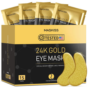 Maskiss 15 Pairs 24k Gold Under Eye Patches Box - Collagen Infused Hydrogel Masks for Dark Circles