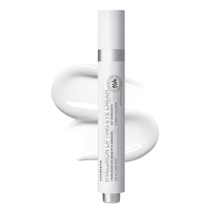 NATUREKIND Hyaluron Lifting Eye Cream 15ml tube, highlighting the 5% Arbutin and Hyaluronic Acid ingredients for brightening and lifting.