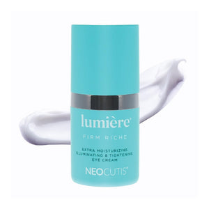 NEOCUTIS Lumière Firm Riche luxury eye cream bottle, featuring advanced growth factors and peptides for skin tightening and hydration.