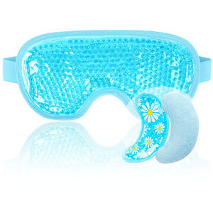 NEWGO cooling eye mask blue set with gel eye pad cold ice pack for puffy eyes dark circles headache and stress relief