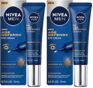 NIVEA MEN Age Defense Eye Cream 2-Pack Bundle - Dual Tubes for Crow's Feet and Dark Circle Treatment