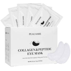 Box of PEAUAMIE 30 Pairs Collagen and Peptide Under Eye Patches for dark circles and puffiness.