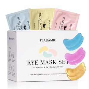 PEAUAMIE Luxury Gold and Rose Eye Gel Pads - 30 Pairs for Brightening and Hydrating