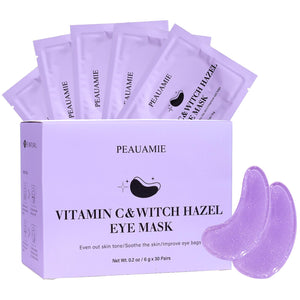 PEAUAMIE 30 Pairs Vitamin C and Witch Hazel Under Eye Patches for instant brightening and depuffing.