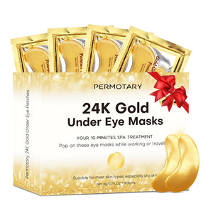 Permotary 24K Gold Crystal Collagen Eye Masks, a luxury gold-themed eye care set perfect for Valentine's Day gifting.