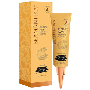 0.8 fl. oz bottle of SEAMANTIKA Puffiness Away eye cream for instant reduction of eye bags and puffiness.