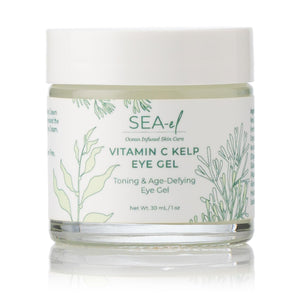 1 oz jar of Sea-el Vitamin C Kelp Eye Gel, a clear cooling gel for firming and brightening the under-eye area.