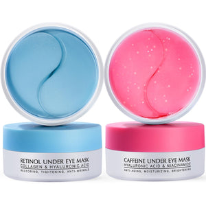 A 2-pack set of Retinol and Caffeine gel eye patches (120 pieces total) designed for intensive wrinkle repair and depuffing.