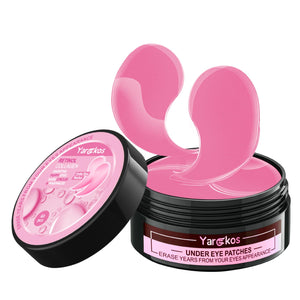 A jar of 60 Yargkos Pink Under Eye Patches, featuring a vibrant pink collagen gel formula for brightening and depuffing.