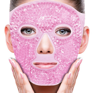 ZNÖCUETÖD blue gel face mask with adjustable straps for hot and cold therapy.