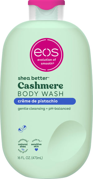 Shea Better Cashmere Body Wash bottle with eos logo on a white background
