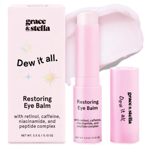 grace & stella Retinol and Caffeine Eye Brightener Balm Stick for travel and daily anti-aging.