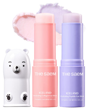 theSAEM Iceland Eye Stick Bundle featuring the Purple (Collagen) and White (Peptide) sticks for maximum firming and wrinkle reduction.