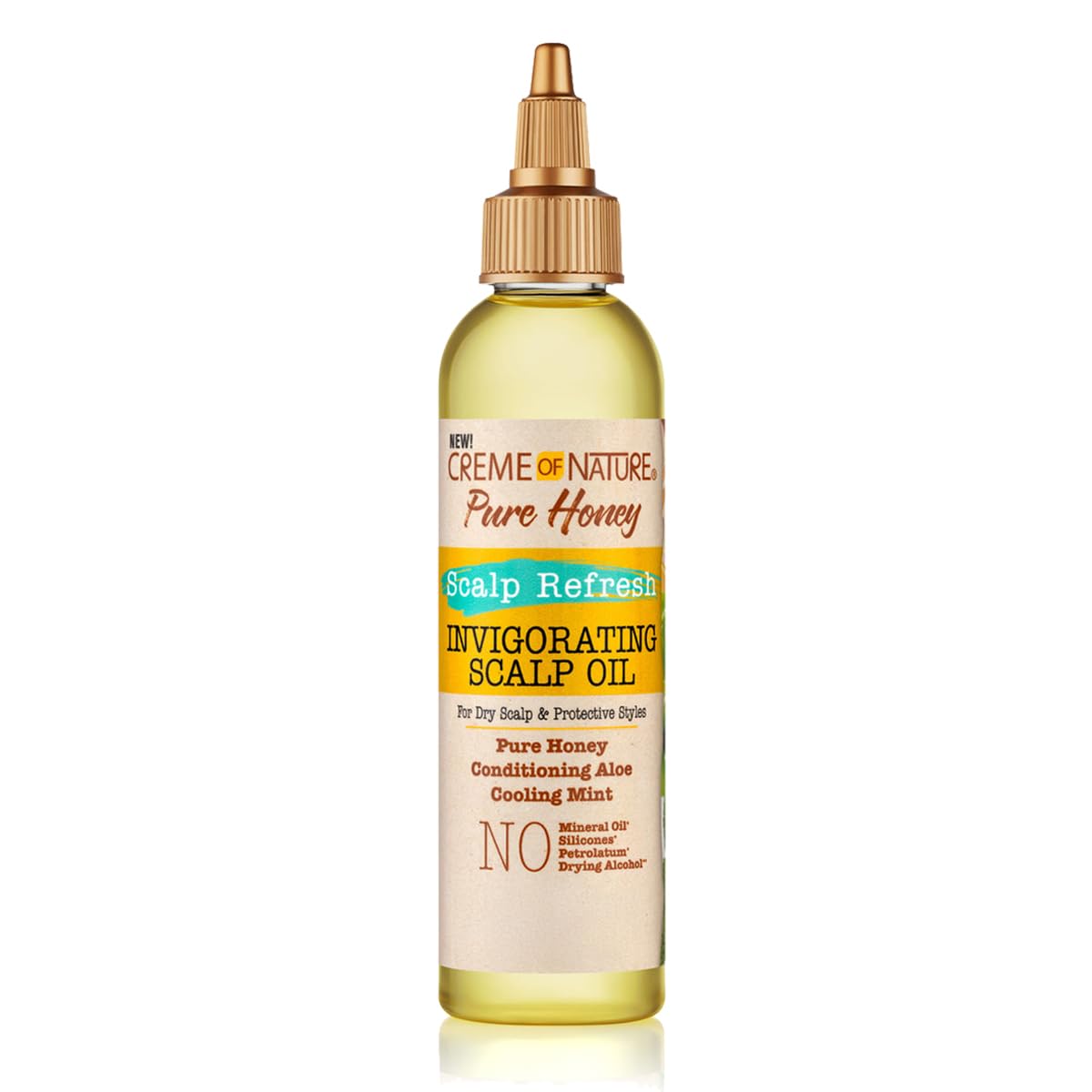 Creme of Nature Pure Honey Scalp Refresh Invigorating Scalp Treatment Oil, Lightweight Formula with Mint & Aloe, Moisture & Shine for All Hair Types & Styles, 4.2 oz