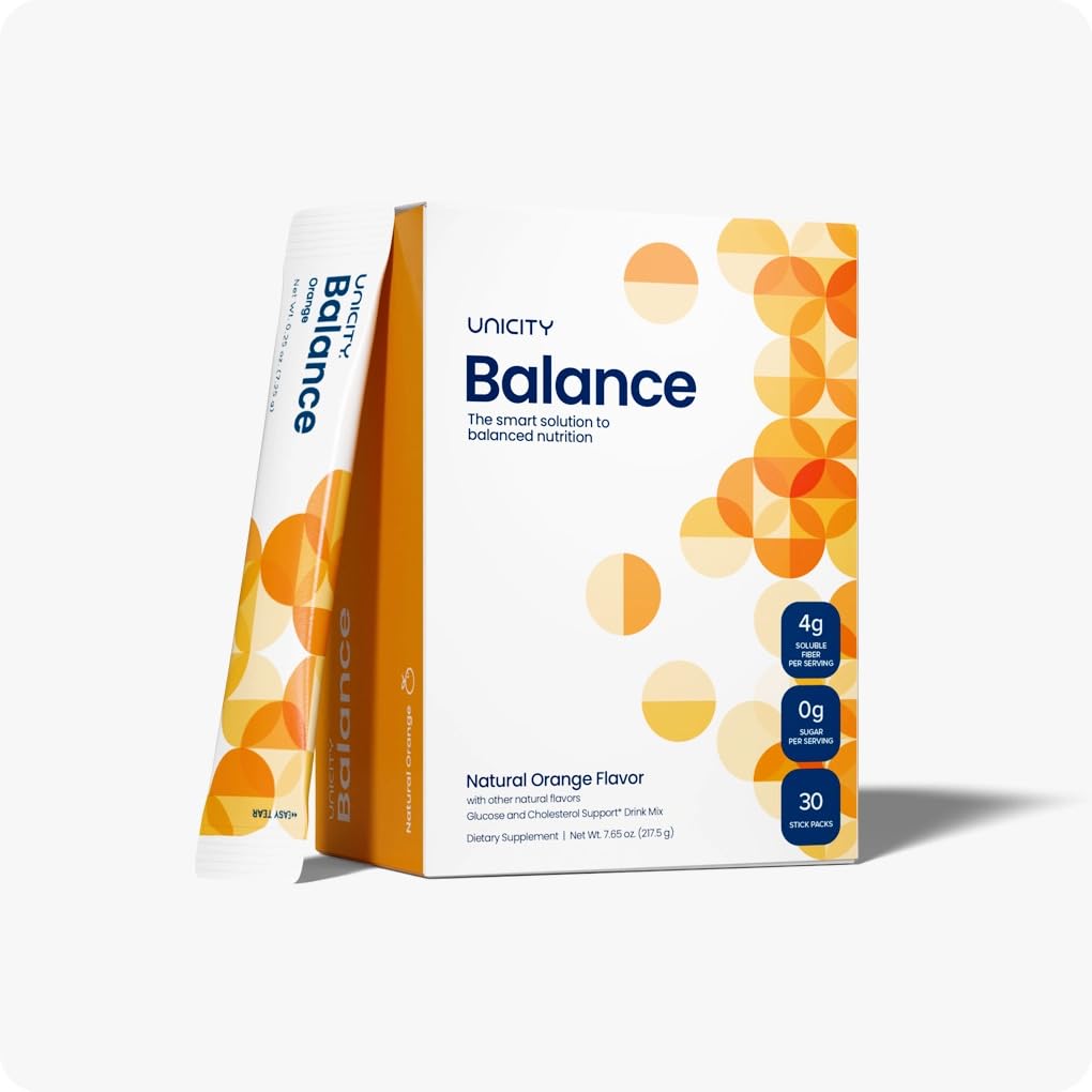 Unicity Balance Fiber Supplement | Supports Healthy Glucose Response & Fullness | Pre-Meal Soluble Fiber Drink Mix | Natural Orange | 30 Stick Packs