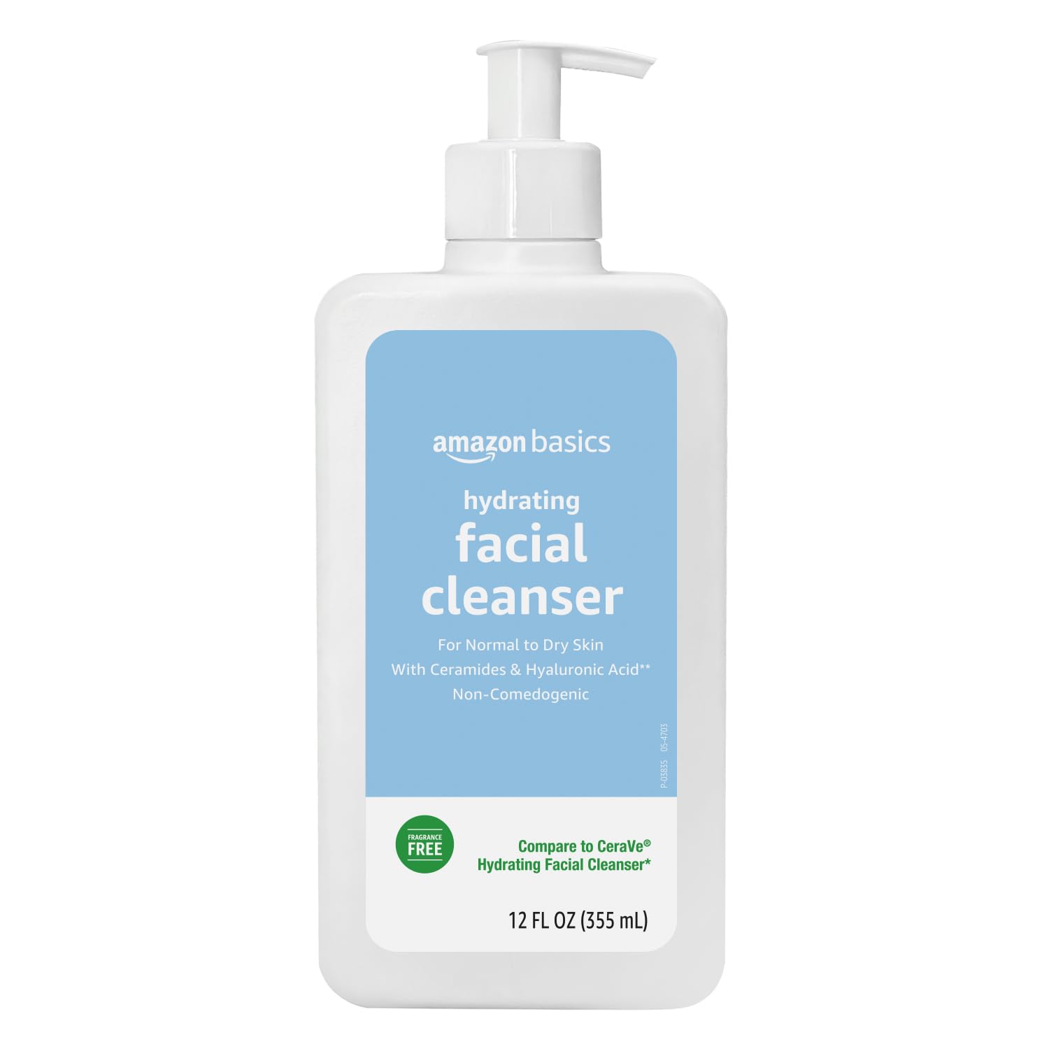 Amazon Basics Hydrating Facial Cleanser, Fragrance Free, with Ceramides, Non-Comedogenic, 12 Fl Oz, Pack of 1