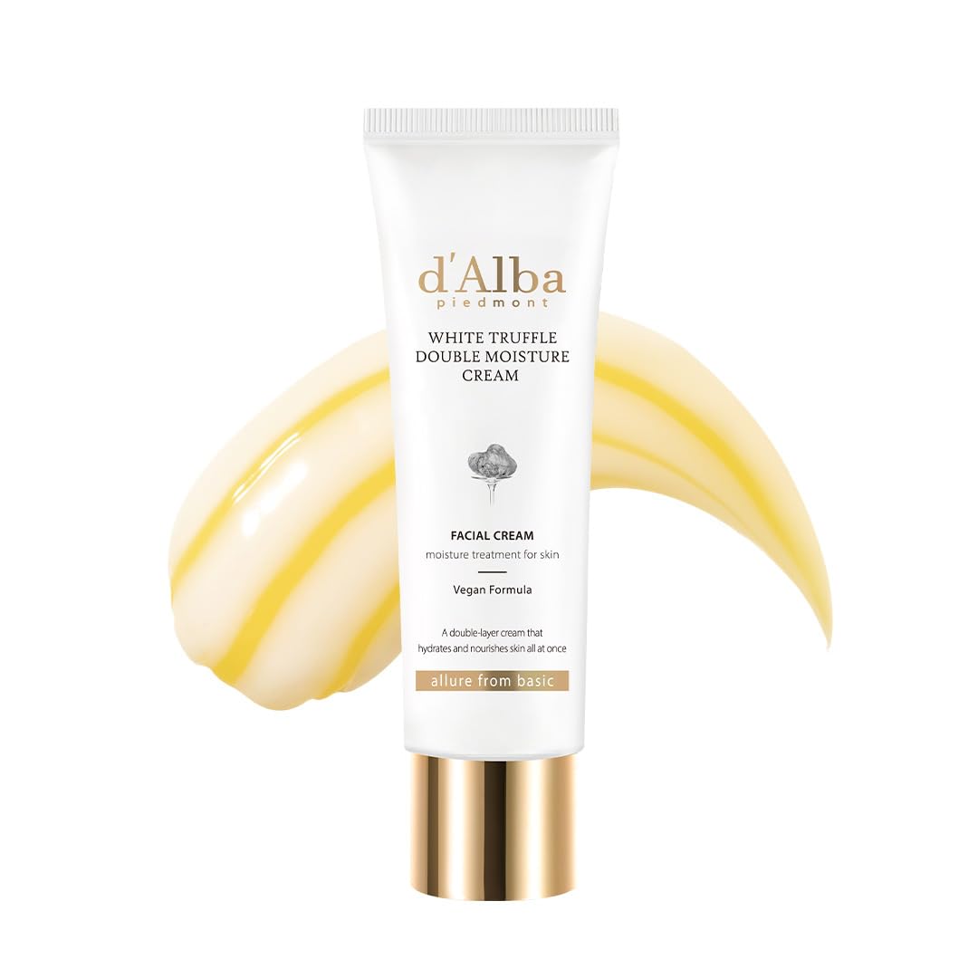d'alba Piedmont White Truffle Double Moisture Cream, 2-in-1 Face Moisturizer, Vegan Skincare, Vegan Collegen, Skin Firming, Tightening, Dual Formula in ONE tube, Korean Skincare (2.02 oz)