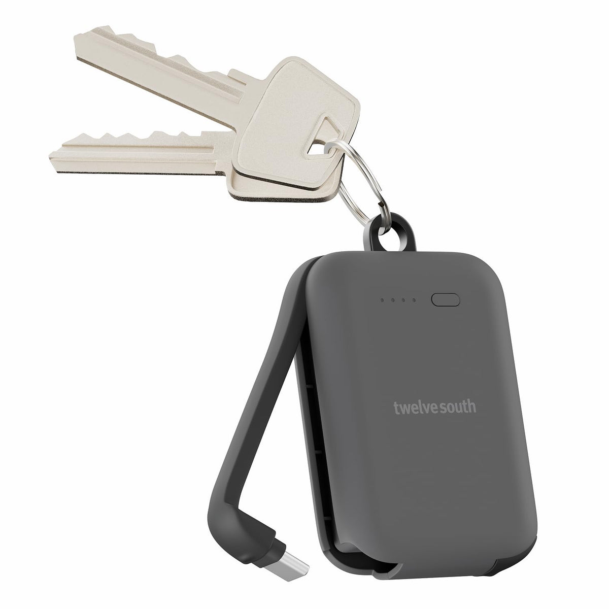 Twelve South PowerClip - Mini Portable Charger with Built-In USB-C Cable for iPhone, AirPods & Android | Power Bank for Samsung Galaxy, Pixel, Compact Travel Battery Pack, Clips to Keys or Bag (Slate)