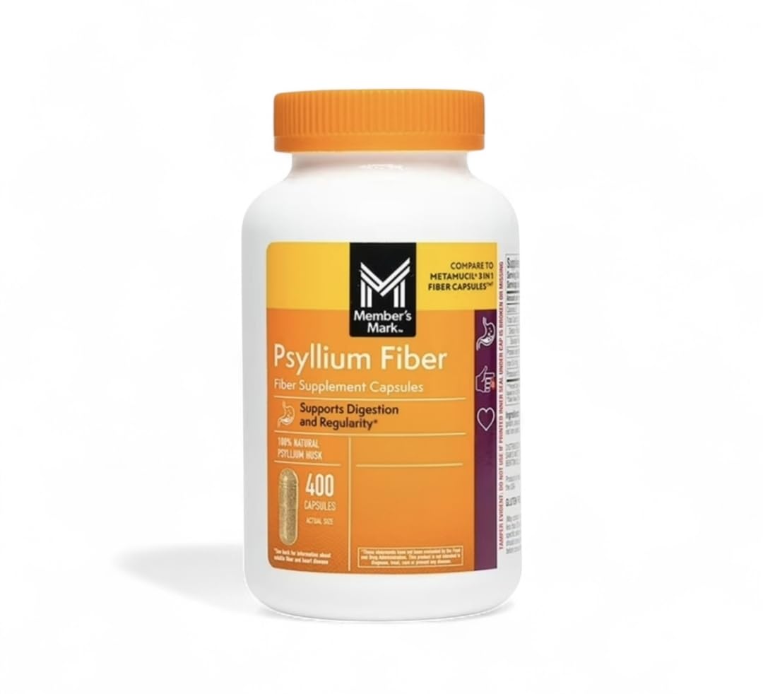 Member's Mark 100% Natural Psyllium Husk Fiber Capsules, Digestive Health, 400 Count (Pack of 1)