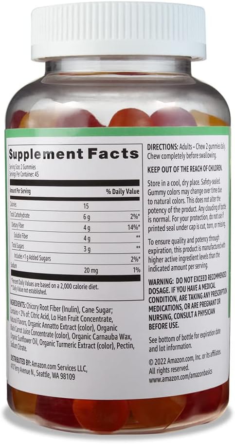 Amazon Basics Soft Fiber Gummies for Digestive Health and Regularity, Orange, Lemon & Strawberry Flavors, 90 Count, Pack of 1 (Previously Solimo)