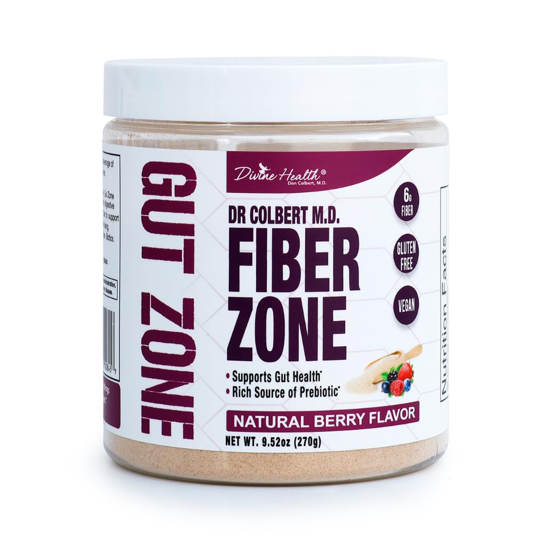 Dr Colbert, MD Fiber Zone Powder | Berry Flavor | Prebiotics, Insoluble & Soluble Fiber | Psyllium Husk | Inulin | Recommended in Keto Zone Diet & Healthy Gut Zone | 9.52 oz | 30 Servings