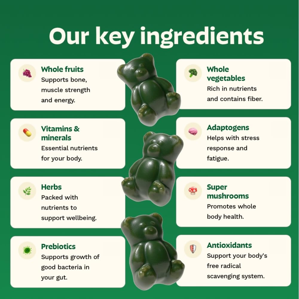 Adult Greens Gummies & Daily Multivitamin, Prebiotic Fiber, 28 ct