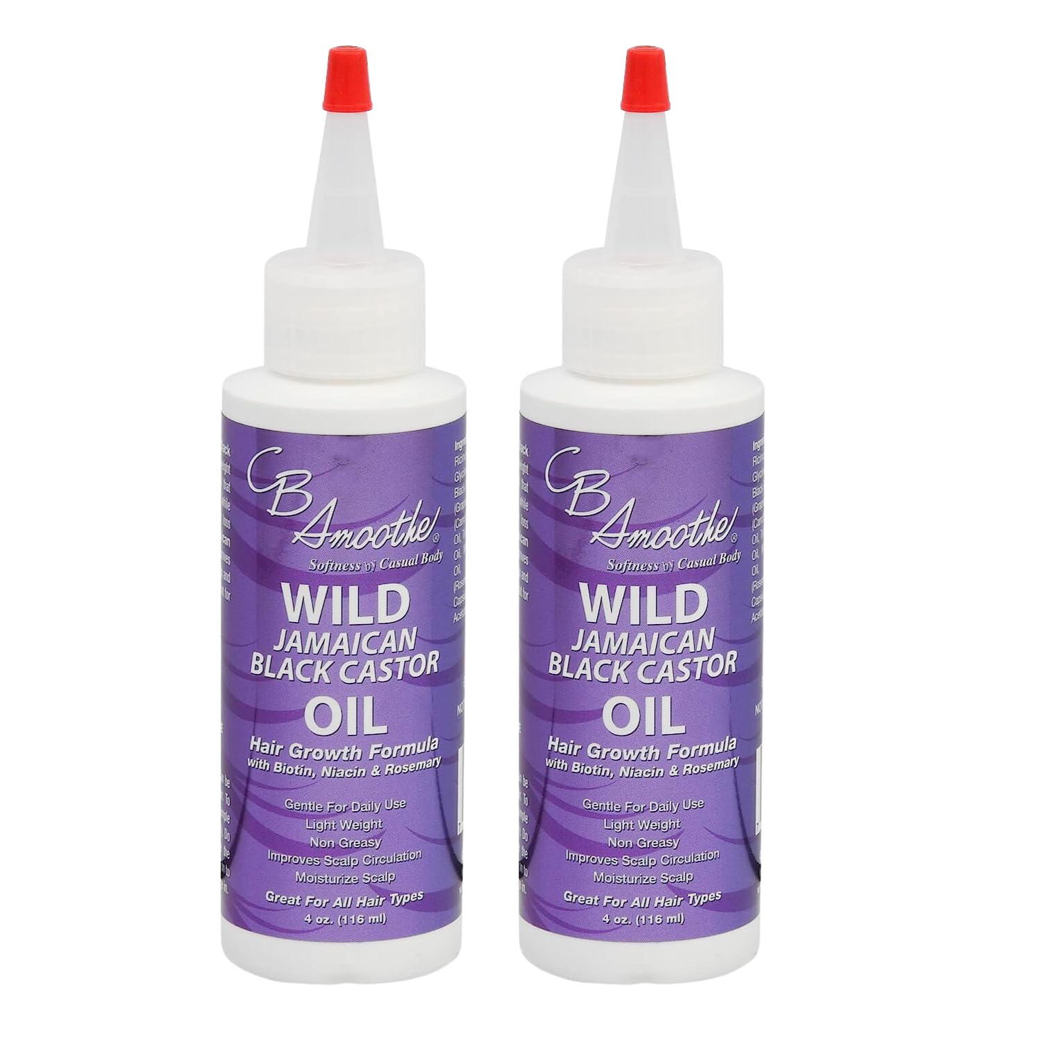 CB SMOOTHE Wild Jamaican Black Castor Oil (4 Oz, 2 PACK) – Hair Growth Formula with Biotin, Niacin & Rosemary – Gentle For Daily Use – Light Weight - Non Greasy – Improves Scalp Circulation