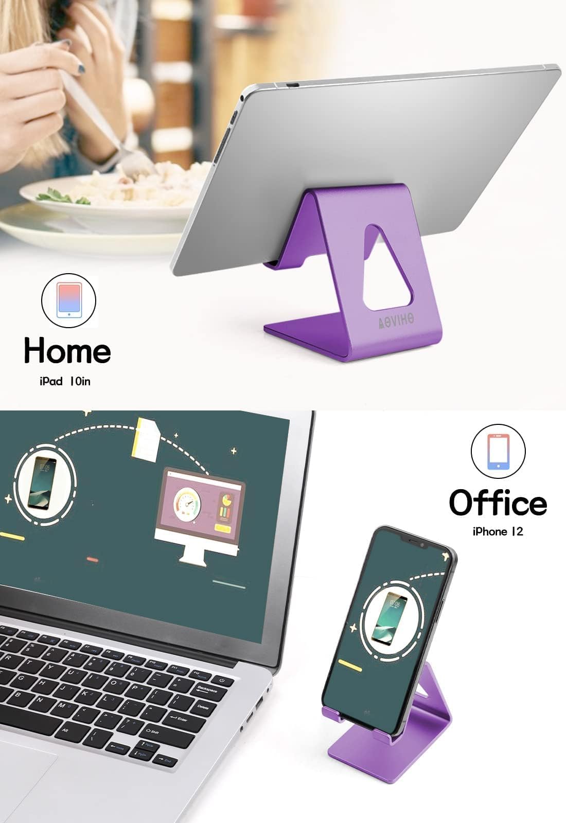 Aoviho Cell Phone Stand for Desk, Aluminum Phone Holder for iPhone 17 16 15 Pro Max, Samsung Galaxy, Stable Office Desk Accessories,Hands Free Stand for Office Home,Purple