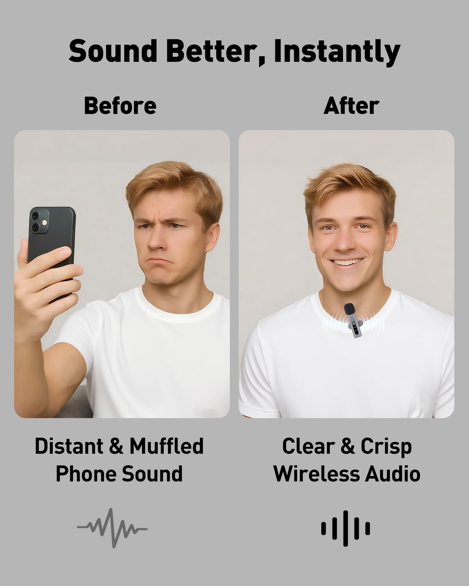 USB C Lavalier Microphone Wireless Mini Mic for Type-C Android Phone/Tablet/PC Video Recording Clip-on Mics with Rotatable Clip&Denoise Recording, Ideal for Vlog Tiktok Youtube Content Creator, Gray
